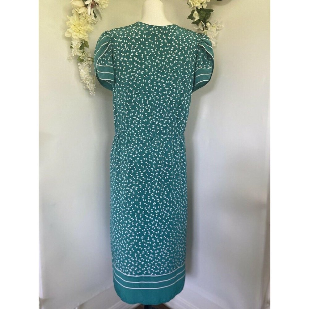 Vintage Maggy Boutique 80s/90s Green White Abstract Print Dress‎ Teacher Pin Up.